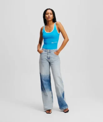 AVSLAPNADE JEANS MED FÄRGBLOCK
