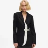 Blazer med bälte och kontrasterande revers Blazer med bälte och kontrasterande revers
