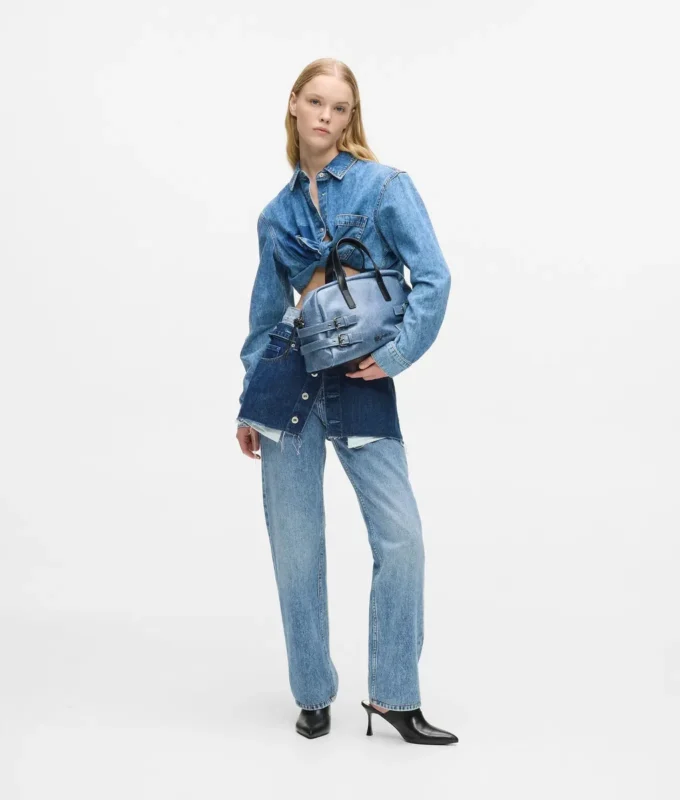 Bowlingväska i denim med spänne Bowlingväska i denim med spänne