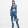 Denim axelväska med spänne