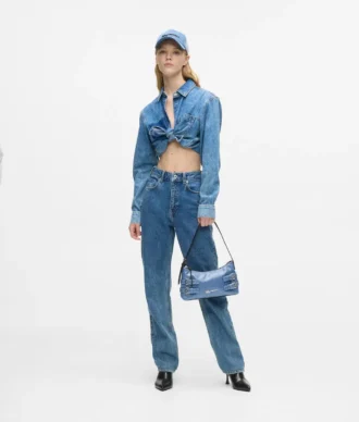 Denim axelväska med spänne