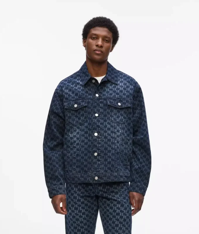 Denimjacka med monogramtryck över hela plagget Denimjacka med monogramtryck över hela plagget