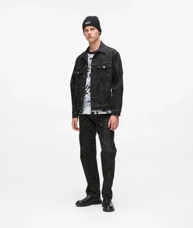 Denimjacka med monogramtryck över hela plagget Denimjacka med monogramtryck över hela plagget