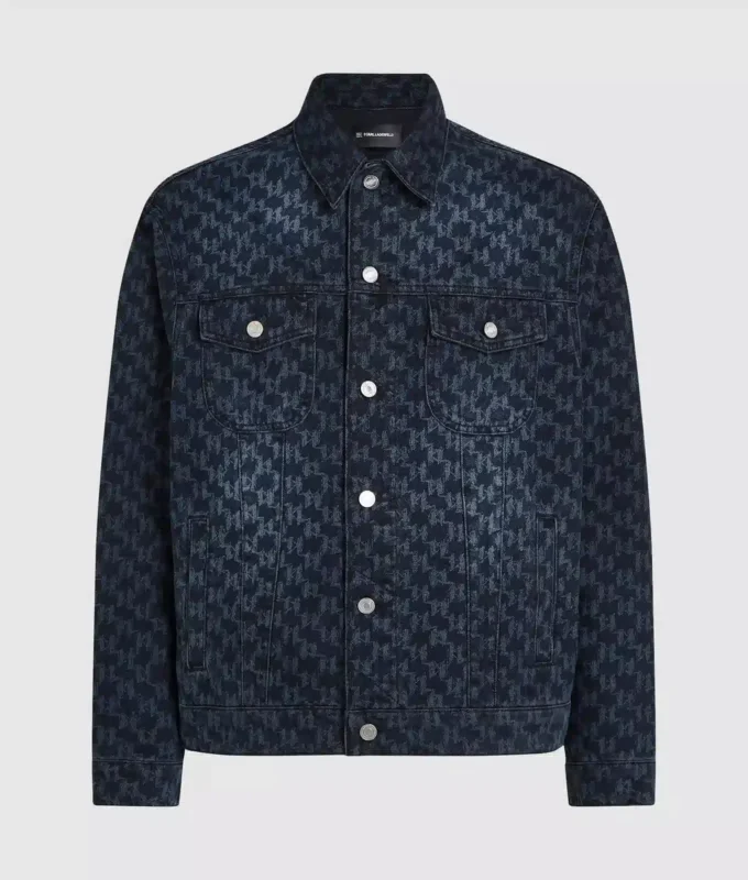 Denimjacka med monogramtryck över hela plagget Denimjacka med monogramtryck över hela plagget