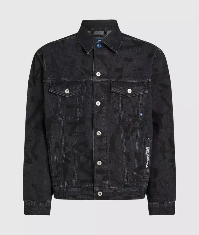 Denimjacka med monogramtryck över hela plagget Denimjacka med monogramtryck över hela plagget