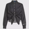 Denimskjorta med knytning fram Denimskjorta med knytning fram