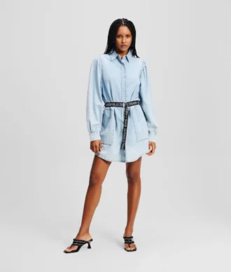 DENIMSKJORTKLÄNNING MED PUFFÄRMAR