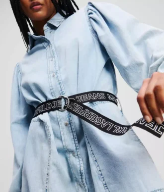 DENIMSKJORTKLÄNNING MED PUFFÄRMAR