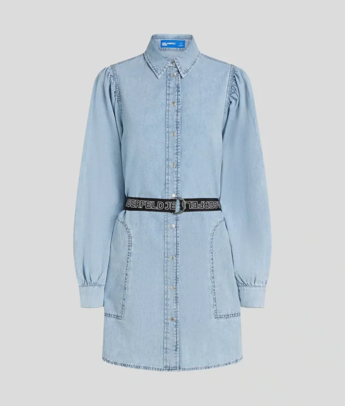 DENIMSKJORTKLÄNNING MED PUFFÄRMAR DENIMSKJORTKLÄNNING MED PUFFÄRMAR