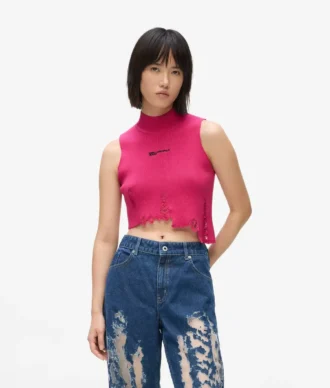 Distressed stickad topp