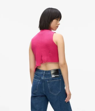 Distressed stickad topp