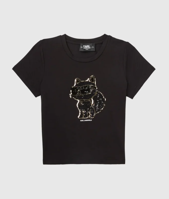 Flick-T-shirt med paljetter och Ikon Choupette-motiv Flick-T-shirt med paljetter och Ikon Choupette-motiv
