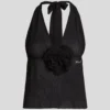 FLOWER PLISSÉ HALTER TOP