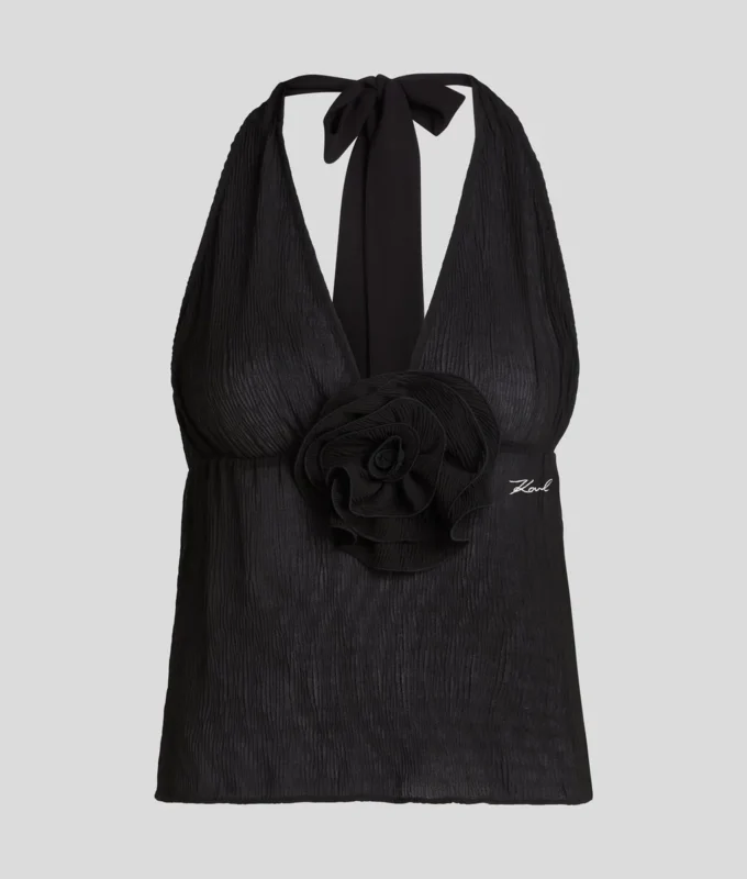 FLOWER PLISSÉ HALTER TOP