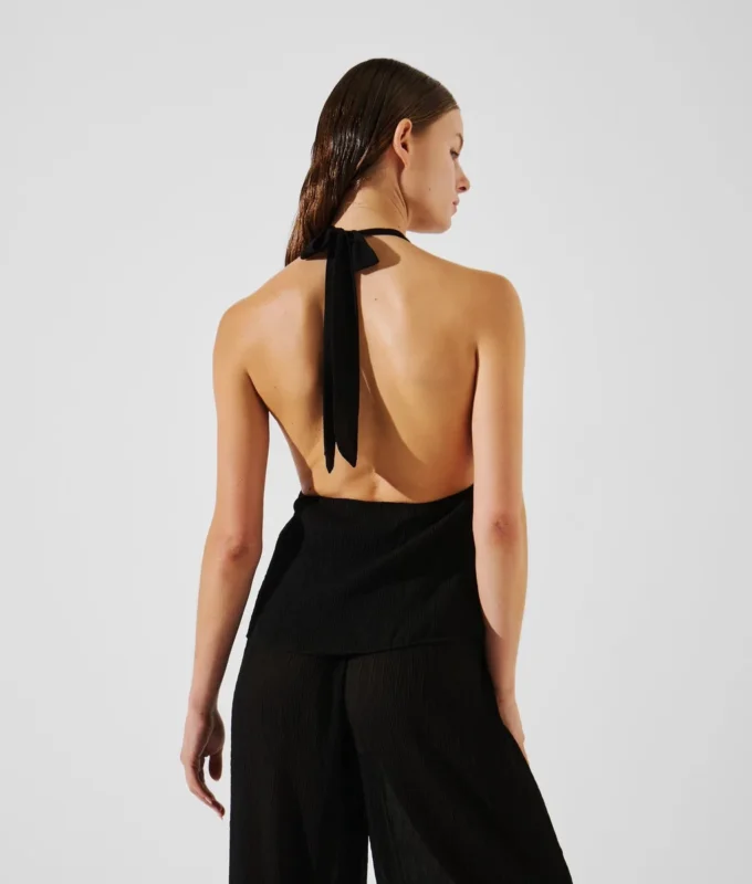 FLOWER PLISSÉ HALTER TOP