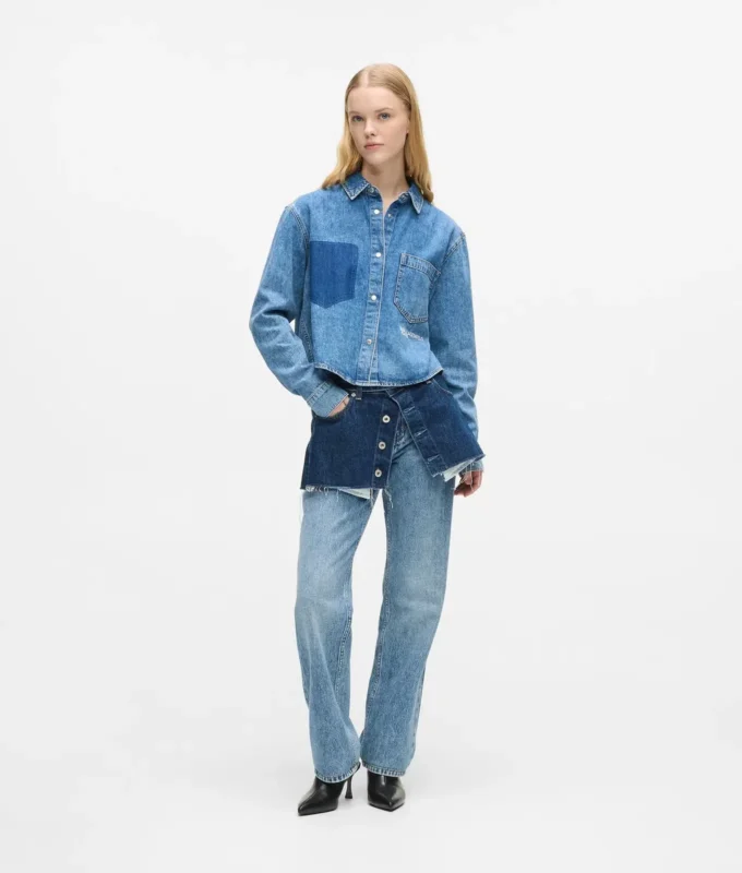 Lager på lager-jeans med hög midja och rak passform Lager på lager-jeans med hög midja och rak passform