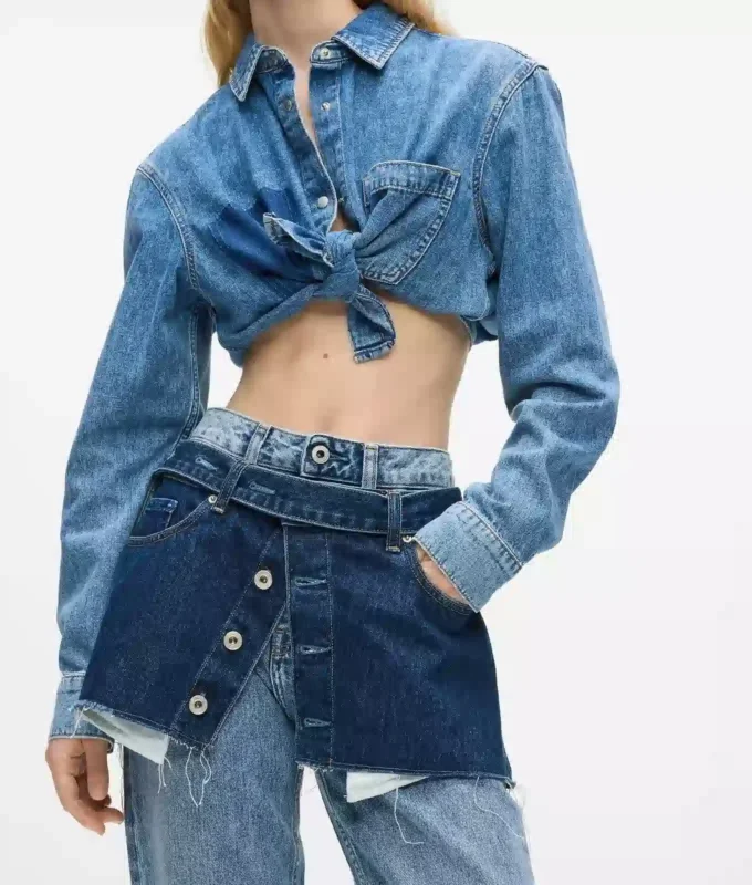 Lager på lager-jeans med hög midja och rak passform Lager på lager-jeans med hög midja och rak passform