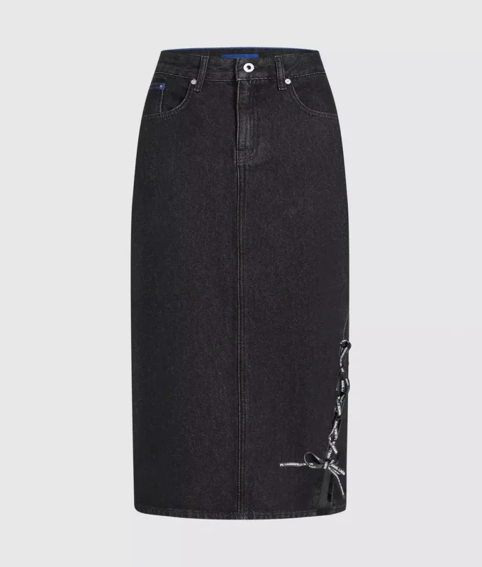 Midi-kjol i denim med snörning Midi-kjol i denim med snörning
