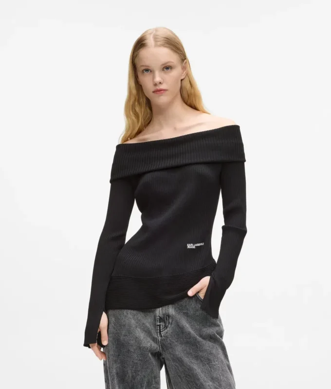 Off-shoulder stickad topp