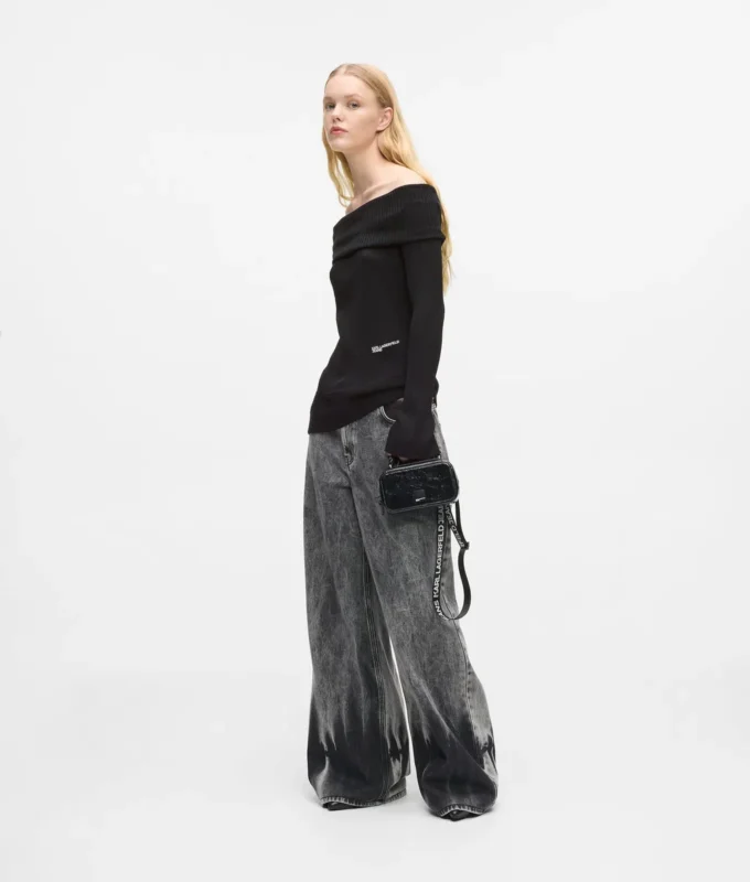 Off-shoulder stickad topp