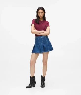 Plisserad minikjol i denim