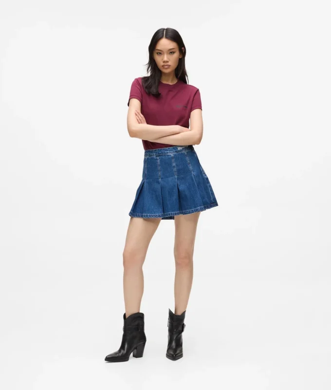 Plisserad minikjol i denim