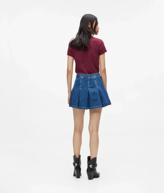 Plisserad minikjol i denim
