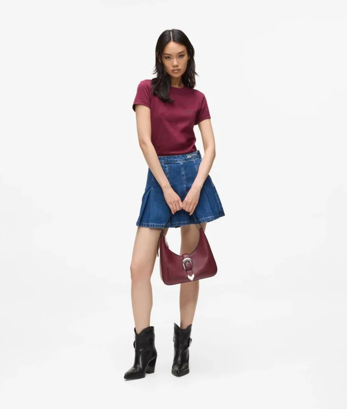 Plisserad minikjol i denim