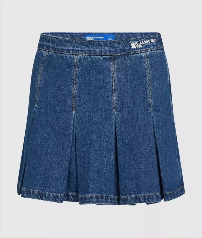Plisserad minikjol i denim