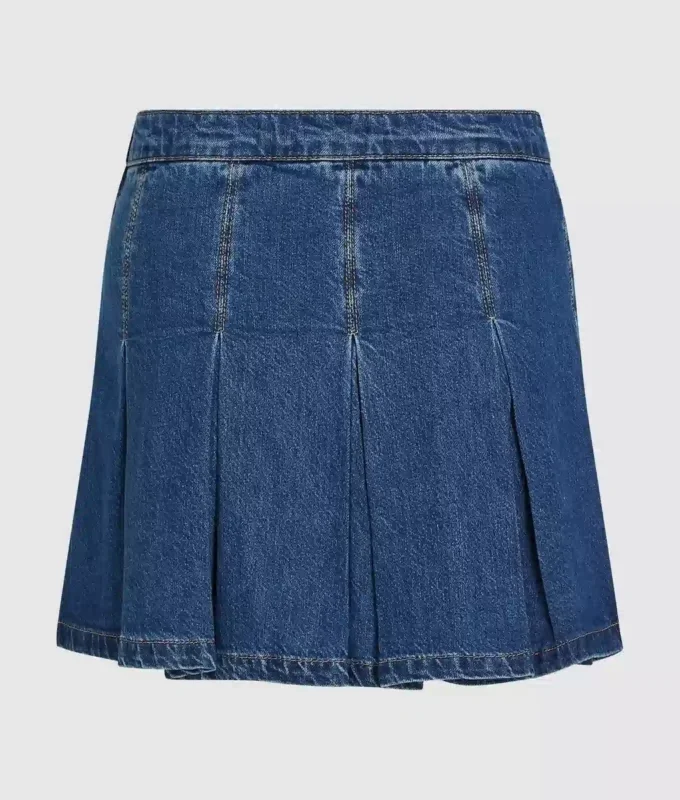 Plisserad minikjol i denim