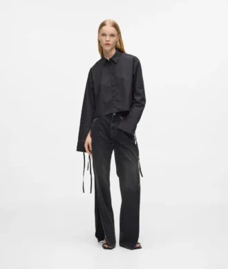 Raka jeans med hög midja och slitsade ben
