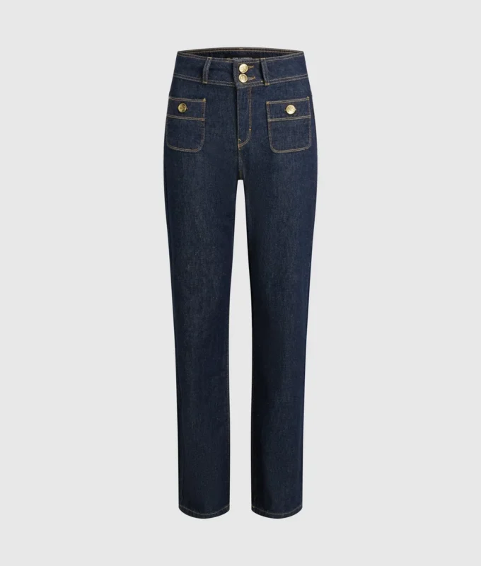 Raka jeans med knappdetaljer Raka jeans med knappdetaljer