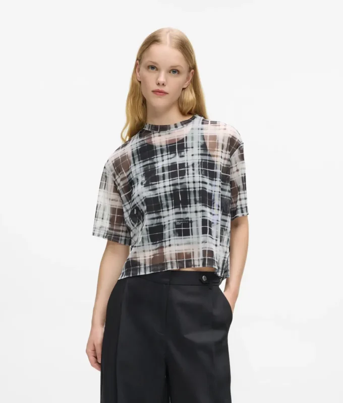 Rutig mesh-T-shirt Rutig mesh-T-shirt