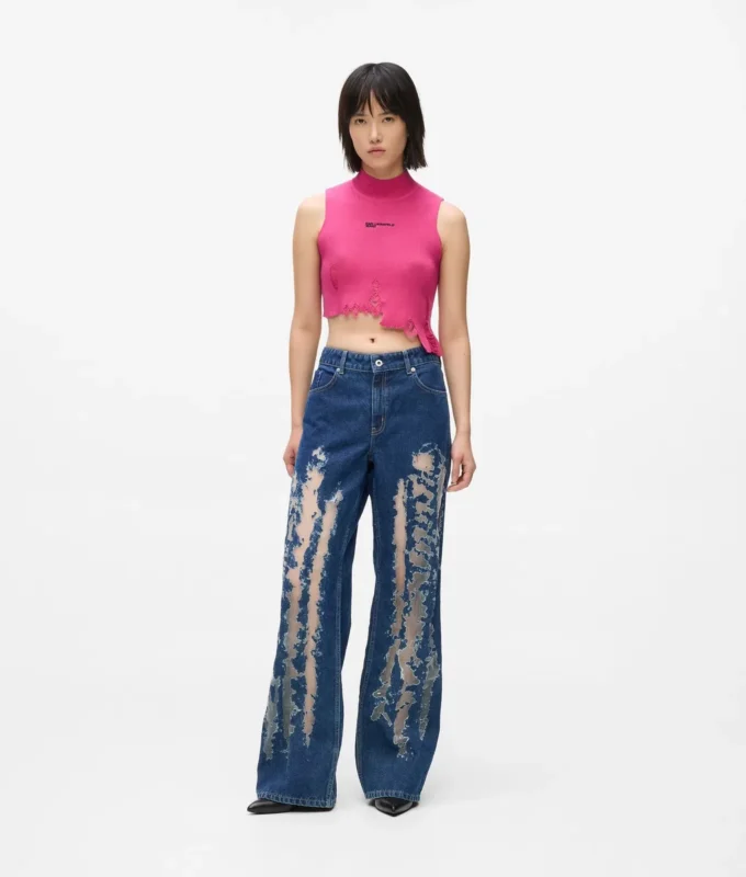 Sliten jeans med medelhög midja Sliten jeans med medelhög midja