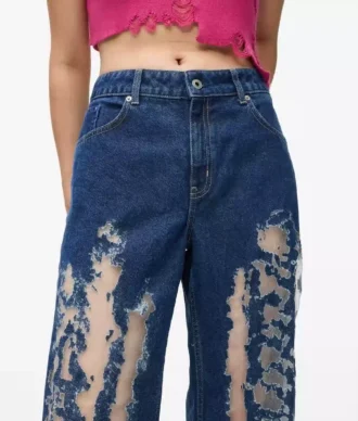 Sliten jeans med medelhög midja Sliten jeans med medelhög midja