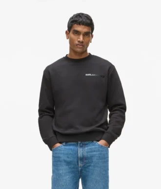 Sweatshirt med rund hals och sammetlogotyp Sweatshirt med rund hals och sammetlogotyp