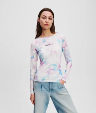 T-SHIRT MED BLOMMIGT MESHMÖNSTER