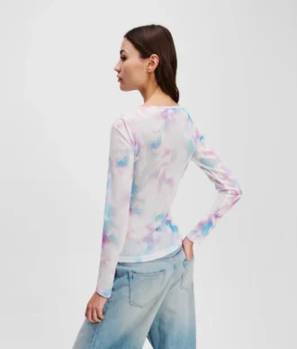 T-SHIRT MED BLOMMIGT MESHMÖNSTER