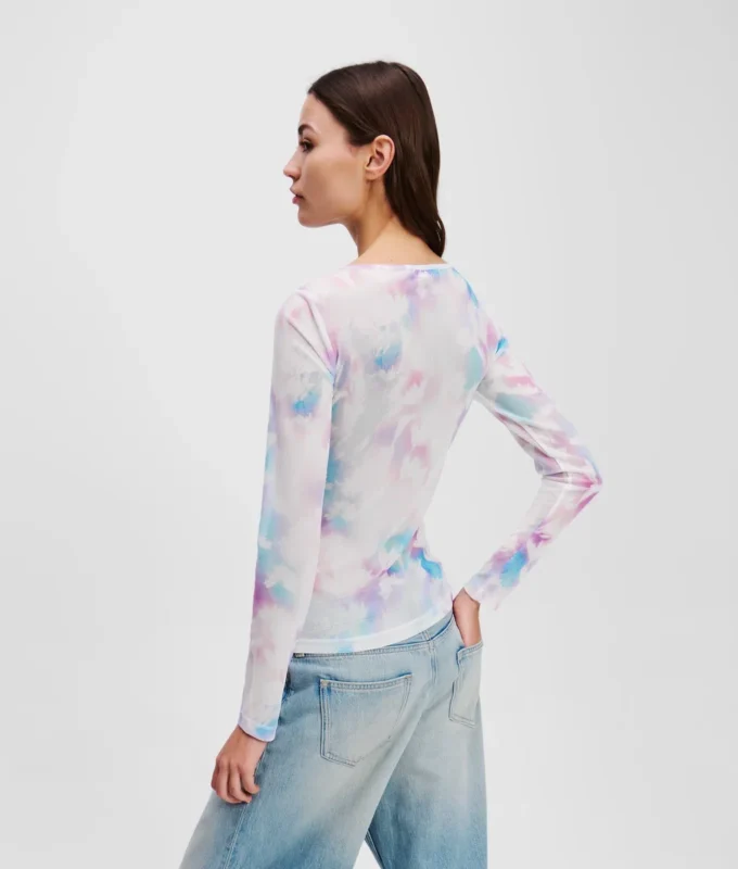 T-SHIRT MED BLOMMIGT MESHMÖNSTER T-SHIRT MED BLOMMIGT MESHMÖNSTER