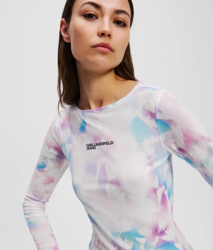 T-SHIRT MED BLOMMIGT MESHMÖNSTER T-SHIRT MED BLOMMIGT MESHMÖNSTER