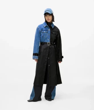 Trenchcoat med denimpaneler