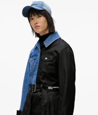 Trenchcoat med denimpaneler