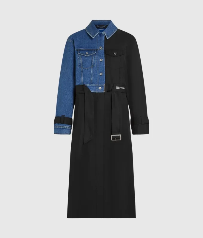 Trenchcoat med denimpaneler Trenchcoat med denimpaneler