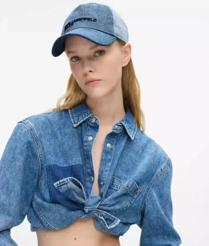 Tvåfärgad keps i ljus denim